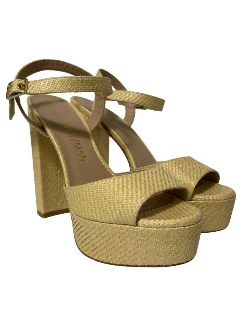 NWT Stuart Weitzman Ryder 95 Tan Platform Sandal Wheat Textured Rafia Size 10